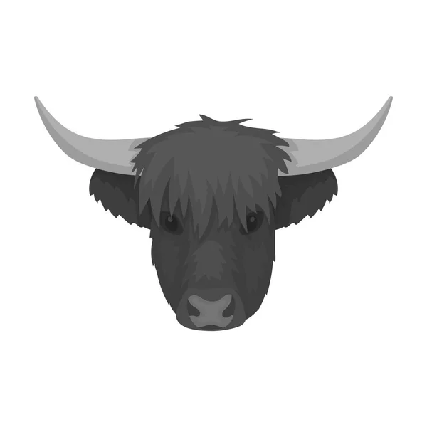 Highland cattle head icon in monochrome style isolated on white background. Scotland country symbol stock vector illustration. — Stock Vector