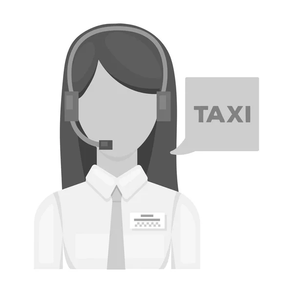Dívka v bílé košili se sluchátky. Manažer call centra má rezervaci taxi. Taxi stanice jedna ikona v monochromatickém stylu vektor symbol skladem ilustrace. — Stockový vektor