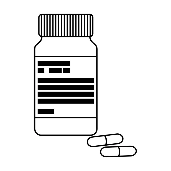 Flaska med piller av insulin. Tabletter för diabetes. Mediciner diabetiker. Diabetes enda ikon i disposition stil vektor symbol stock illustration. — Stock vektor