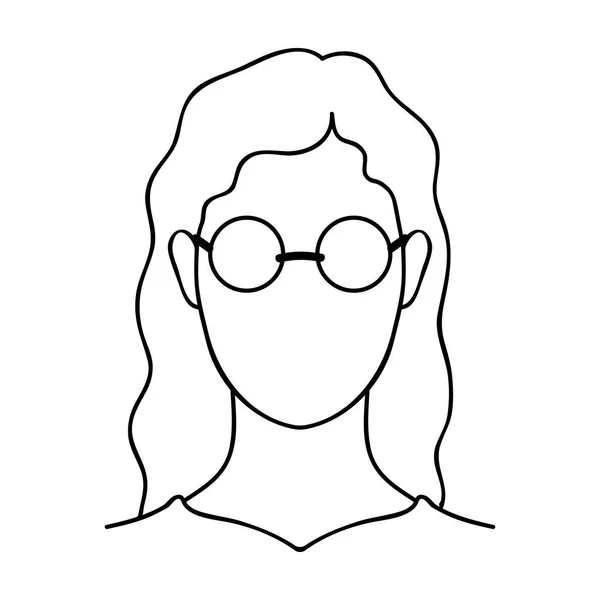 Una mujer con cabello rubio con vidrios.Una mujer ciega a causa de la diabetes.Diabetes icono único en el estilo de esquema símbolo vectorial stock illustration . — Archivo Imágenes Vectoriales
