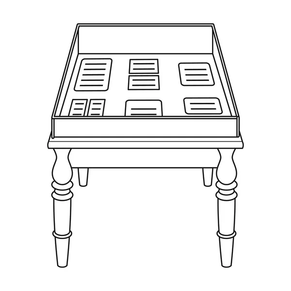 Vitrine avec ancienne icône de documents dans le style de contour isolé sur fond blanc. Illustration vectorielle du symbole bibliothèque et librairie . — Image vectorielle