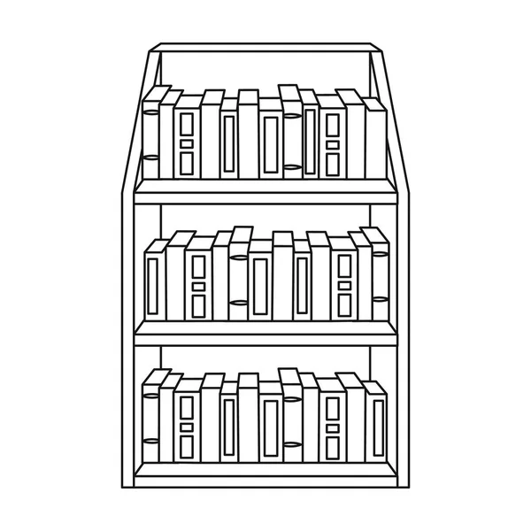书柜中孤立的白色背景上的大纲样式图标。图书馆和书店象征股票矢量图. — 图库矢量图片