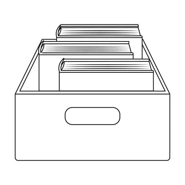 Libri nell'icona della scatola in stile contorno isolati su sfondo bianco. Illustrazione vettoriale stock simbolo biblioteca e libreria . — Vettoriale Stock