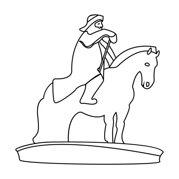 馬に乗ってモンゴルの軍の記念碑。Mongolia.Mongolia 単一アウトライン スタイル ベクトル シンボル ストック イラストのアイコンの像が立っています。. — ストックベクタ