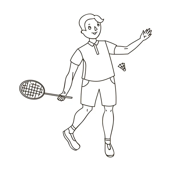 Giovani coinvolti nel badminton. Il gioco di badminton con un partner.Olympic sport singola icona in stile contorno vettore simbolo stock illustrazione . — Vettoriale Stock