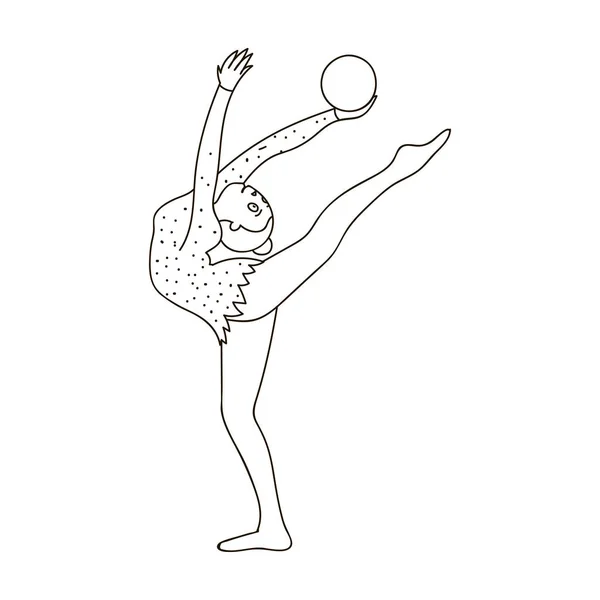Mager meisje met bal in hand dansen sport dans. Het meisje is betrokken bij de gymnastiek. Olympische sporten enkel pictogram in omtrek stijl vector symbool stock illustratie. — Stockvector