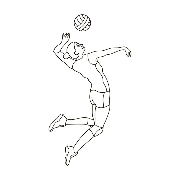 Hoge atleet speelt volleybal. De speler gooit de bal in. Olympische sporten enkel pictogram in omtrek stijl vector symbool stock illustratie. — Stockvector