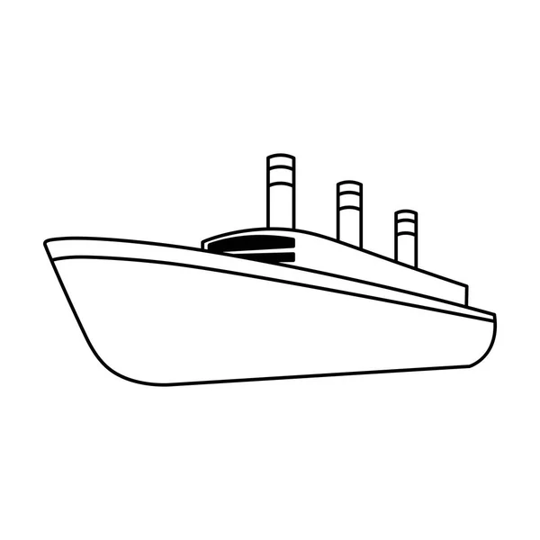 黒い巨大な貨物船。海と海に激しい雷雨の輸送のための船。アウトライン スタイル ベクトル シンボル ストック イラストの船と水輸送の単一アイコン. — ストックベクタ