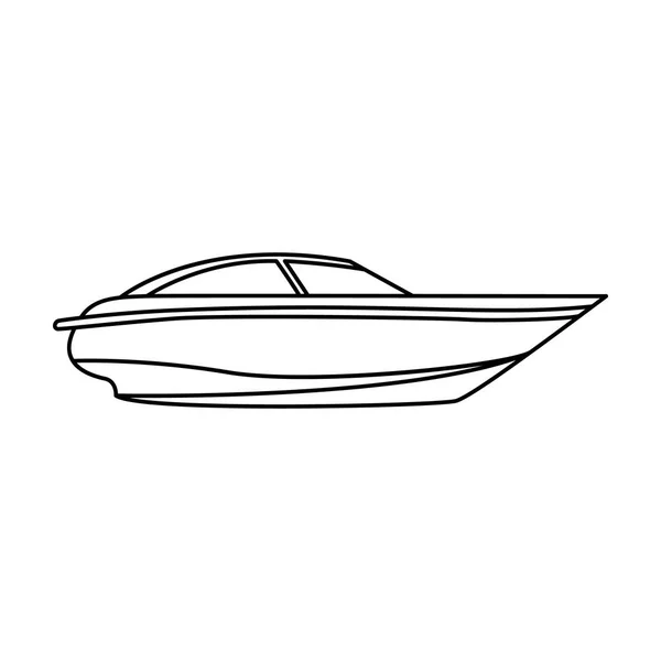 Una piccola barca bianca con un motore.Barca per velocità e competizione.Nave e trasporto d'acqua icona singola in stile contorno vettore simbolo stock illustrazione . — Vettoriale Stock