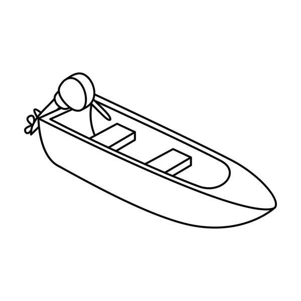 小さな金属船釣り用モーター。川や湖の釣りのためのボート。アウトライン スタイル ベクトル シンボル ストック イラストの船と水輸送の単一アイコン. — ストックベクタ