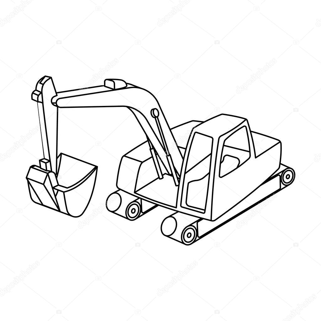 Orange excavator with a bucket . Machine for mine.Mine Industry single icon in outline style vector symbol stock illustration.