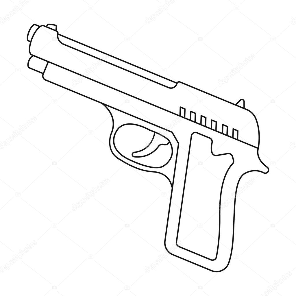 Handgun icon in outline design isolated on white background. Police symbol stock vector illustration.