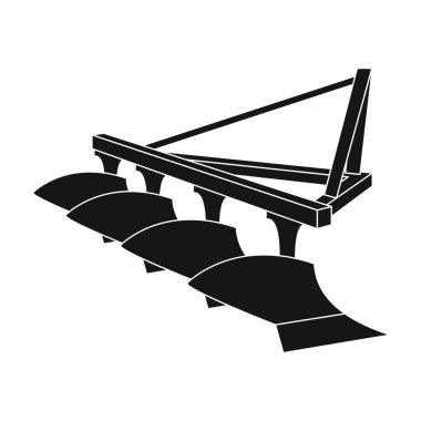 Alanları plowing için traktör kırmızı metal Eki. Tarım makineleri tek simge siyah stil vektör simge stok çizimde.