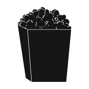 İçinde mavi bir kutu patlamış mısır. Bir eğlence parkı ve bir film gezi için yiyecek. Eğlence Parkı tek simge siyah stil vektör simge stok çizimde.