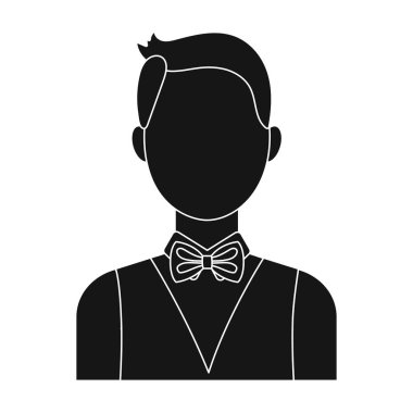 Elbiseli adam. Oyun casino krupiye kişi. Kasino tek simge siyah stil vektör simge stok çizimde.