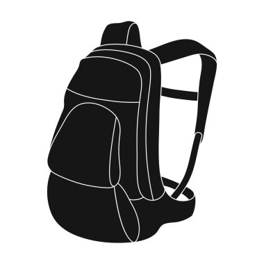 Bir portföy şeyler arkasında taşımak için bisiklet. Bisikletçi kıyafet tek simge siyah stil vektör simge stok çizimde.