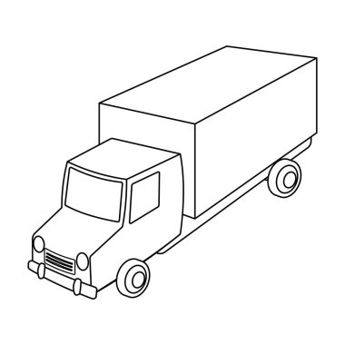 Kırmızı Kamyon sarı bir gövdeye sahip. Araba taşımacılık için. Anahat stili vektör simge stok çizimde tek simge ulaşım.