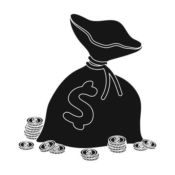 Una bolsa marrón con monedas y dólares. Gana en el icono único casino.Kasino en la ilustración de stock de símbolo de vector de estilo negro . — Vector de stock