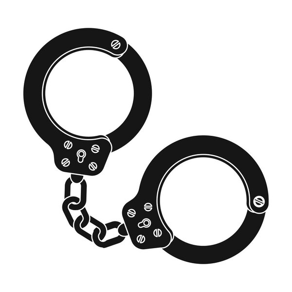 Metal handcuffs for detaining criminals. Outfit of a policeman.Prison single icon in black style vector symbol stock illustration.