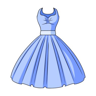 Beyaz kabarık gelinlik bir kız için. Düğün giymek. İllüstrasyon kadın giyim tek simge karikatür tarzı vektör sembol stok.