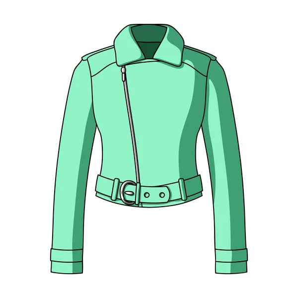 Chaquetas de cuero cortas de la juventud verde para las mujeres confiadas.La ropa de las mujeres único icono en el estilo de dibujos animados vector símbolo stock illustration . — Vector de stock