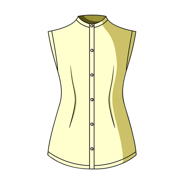 Camisa de botones beige sin mangas para la chica. Vestido casual style.Women único icono de la ropa en el estilo de dibujos animados vector símbolo stock illustration . — Vector de stock
