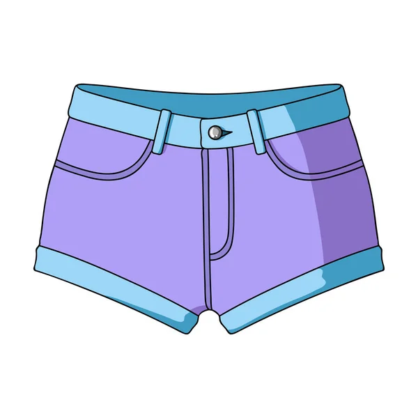 Korte paarse womens broek met een blauwe rubberen band. Shorts voor sporten in de zomer op de straat. Vrouwen kleding één pictogram in cartoon stijl vector symbool stock illustratie. — Stockvector