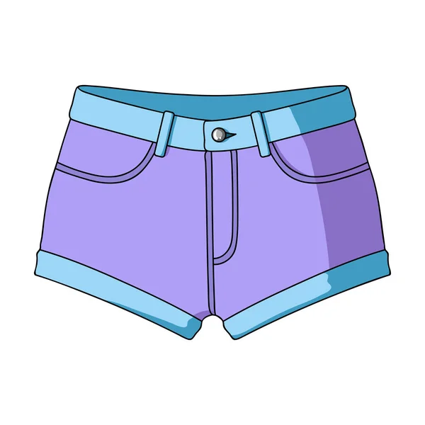 Pantalones cortos para mujer de color púrpura con una banda de goma azul. Pantalones cortos para los deportes en el verano en la calle. ropa de las mujeres icono único en el estilo de dibujos animados símbolo vectorial stock illustration . — Archivo Imágenes Vectoriales