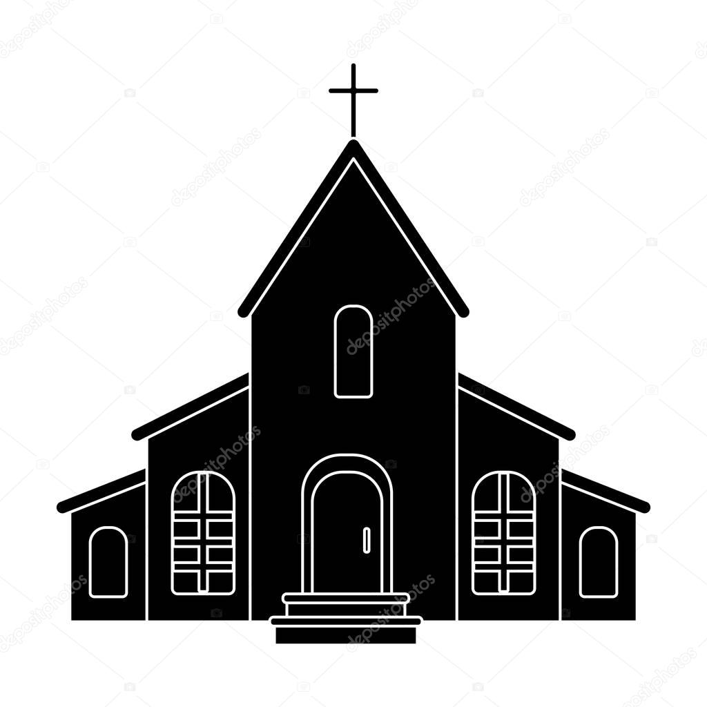 A Church with a cross on the roof. Easter single icon in black style vector symbol stock web illustration.