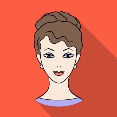 Avatar bir kızın kahverengi saçlı. Avatar ve yüz tek simge düz stil vektör simge stok çizimde.