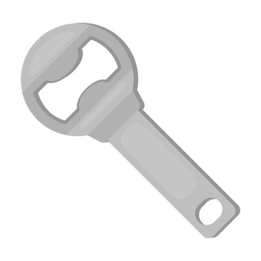 Bira şişeleri için metal şişe açacağı. Bira açmak için bir aygıt. Tek renkli stil vektör simge stok çizimde pub tek simge.