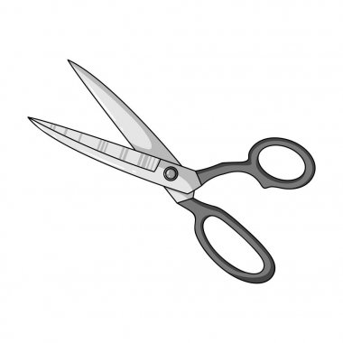 Mavi kulplu metal makas. Tek renkli stil vektör simge stok çizimde tek simge dikiş veya terzilik araçları kit.