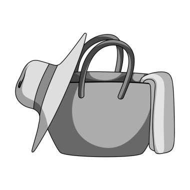 Plaj çantası şapka ile. Yaz geri kalan tek simge tek renkli stil vektör simge stok çizimde.