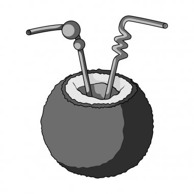 Hindistan cevizi tüpler ile bir kokteyl. Yaz geri kalan tek simge tek renkli stil vektör simge stok çizimde.