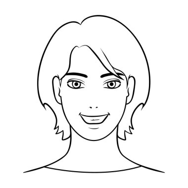 Kısa saçlı avatar kız. Avatar ve yüz tek simge anahat stili vektör simge stok çizimde.