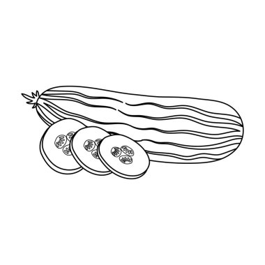 Salatalık parçalar halinde dilimlenmiş. Anahat stili vektör simge stok çizim simgesini tek Burger ve malzemeler.