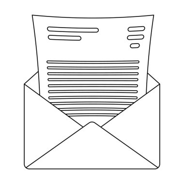 Zarf içinde mektup ile. Dedektif için bir mektup. Anahat stili vektör simge stok çizimde Dedektif tek simge.