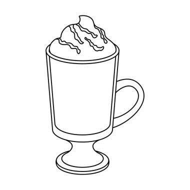 Bir fincan köpüklü mocha. Kahve Çift Kişilik kutsal kişilerin resmi içinde anahat stili vektör simge stok çizim web farklı türleri.