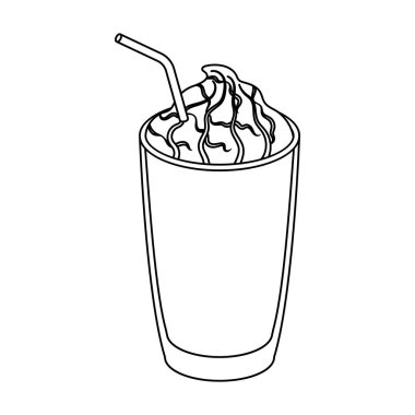 Bir bardak frappe. Kahve Çift Kişilik kutsal kişilerin resmi içinde anahat stili vektör simge stok çizim web farklı türleri.