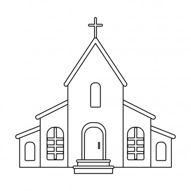 Çatıda bir haç ile bir kilise. Anahat stili vektör simge stok çizim Paskalya tek simge.