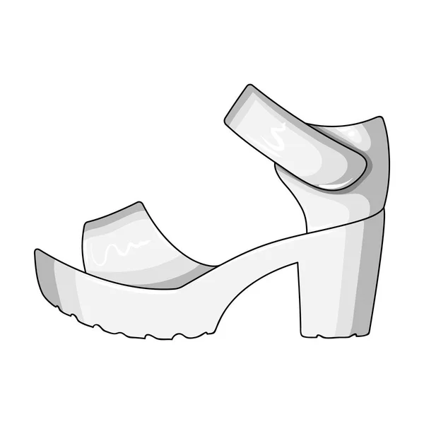 Femmes été sandales blanches sur un pied nu. Différentes chaussures icône unique dans le style monochrome vectoriel symbole illustration stock . — Image vectorielle