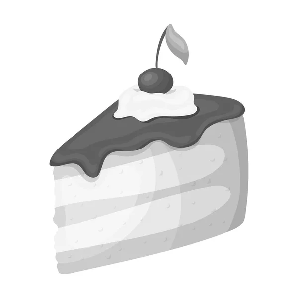 Pastel dulce con cereza y hoja.Fiesta y fiestas icono único en el estilo monocromo vector símbolo stock ilustración . — Vector de stock