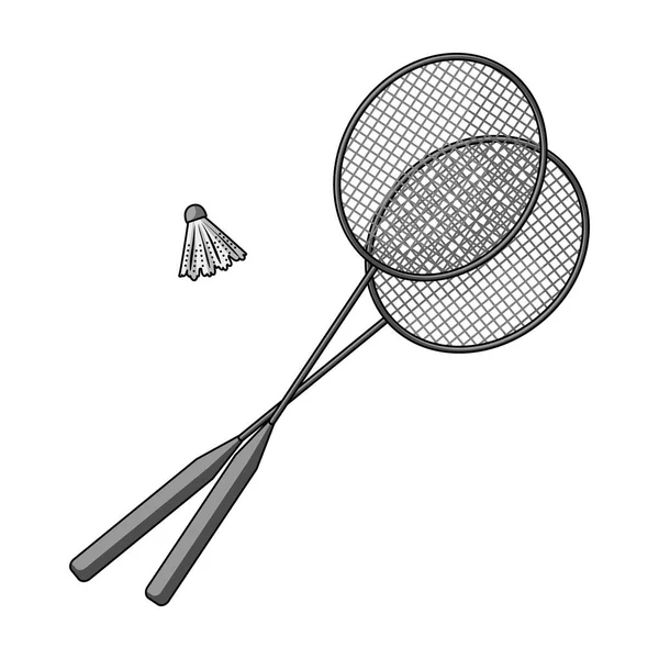 Rackets en een shuttle voor badminton. Zomer rest enkel pictogram in zwart-wit stijl vector symbool stock illustratie. — Stockvector