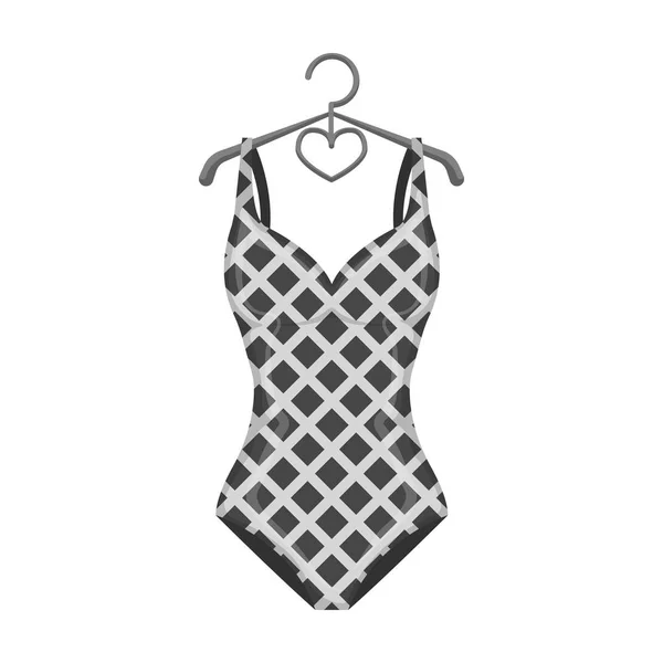 Blauw en wit badpak voor wedstrijdzwemmen. Badpak met geruit patroon. Swimcuits enkel pictogram in zwart-wit stijl vector symbool stock illustratie. — Stockvector