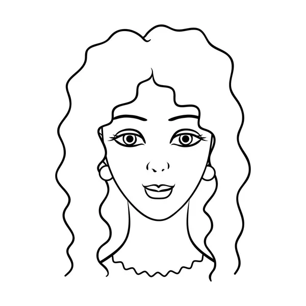 Avatar einer Frau mit lockigem Haar.Avatar und Gesicht einzigen Symbol in Umriss Stil Vektor Symbol Stock Illustration. — Stockvektor