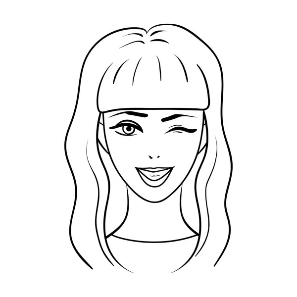 Awatar dziewczyna o długich ciemnych włosach. Avatar i twarz pojedynczej ikony w zarys styl wektor symbol ilustracji. — Wektor stockowy