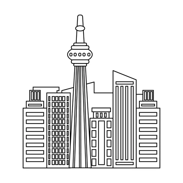 Kanadyjski wieżowiec. Kanada pojedynczej ikony w www ilustracji symbol wektor zarys styl. — Wektor stockowy