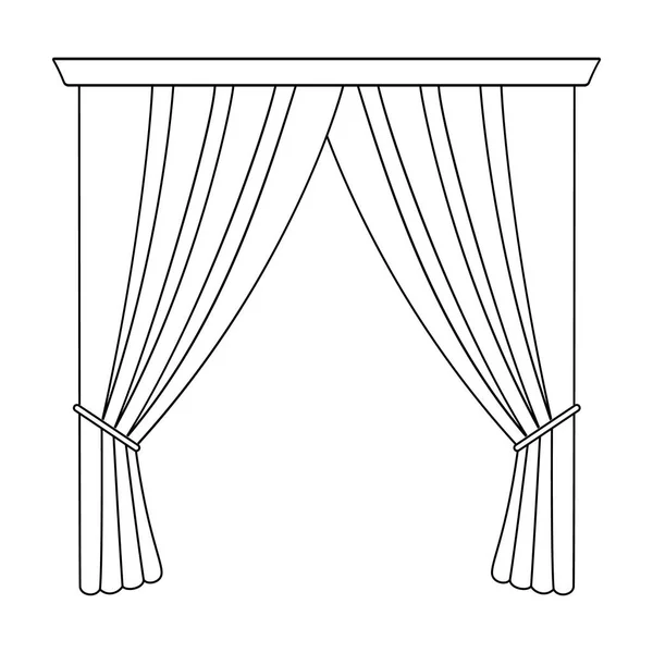 Rideaux avec draperie sur le cornice.Rideaux icône unique dans le style contour vectoriel symbole illustration web . — Image vectorielle