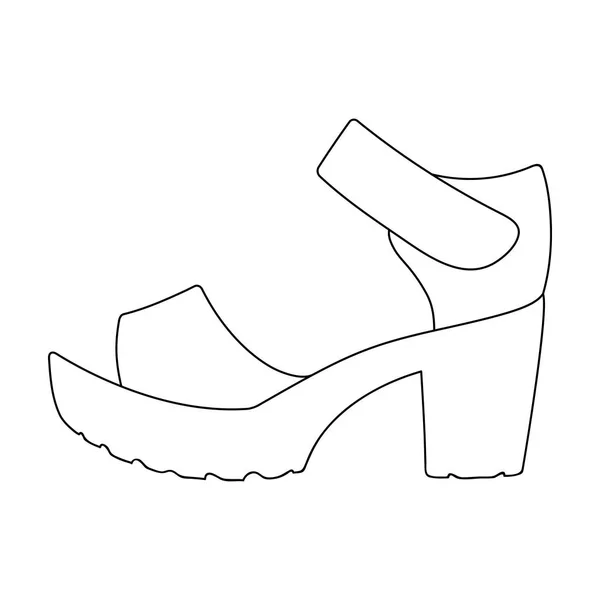 Vrouwen zomer witte sandalen op een blote voet. Verschillende schoenen enkel pictogram in omtrek stijl vector symbool stock illustratie. — Stockvector