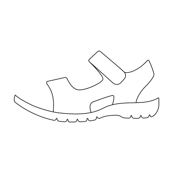 Hommes été brun sandales en cuir sur un pied nu. Différentes chaussures icône unique dans le style contour vectoriel symbole illustration stock . — Image vectorielle